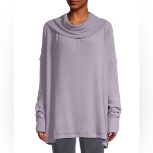FREE PEOPLE 'JUICY' RIBBED COWL-NECK TOP, PURPLE SMOKE Size Small